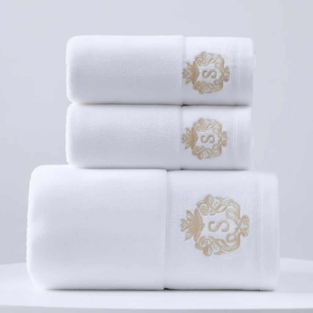 Luxury Monogram Cotton Towel Set | Gold Embroidered Hotel Collection