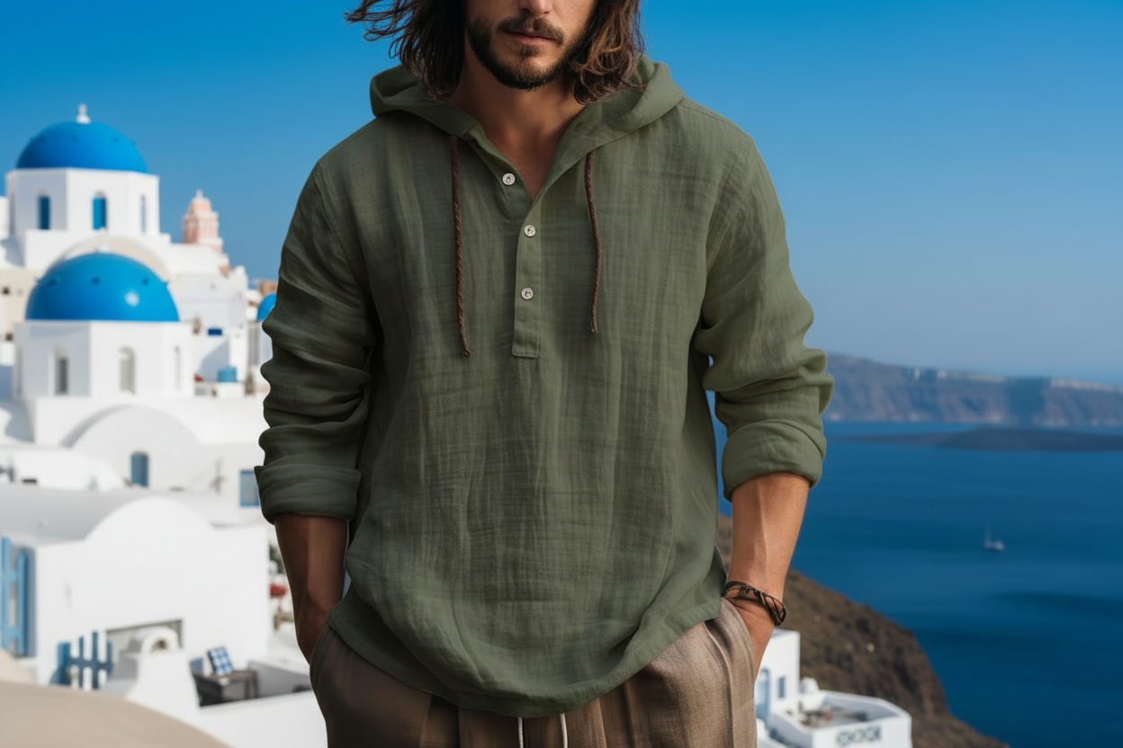 Men's Cotton Linen Long Sleeve Shirt – Loose Casual Fit