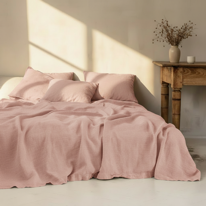3-Piece Linen Bedding Set | 100% Washed Linen Sheet & 2 Pillowcases | Soft Breathable Rustic Style