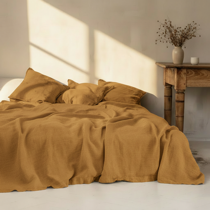 3-Piece Linen Bedding Set | 100% Washed Linen Sheet & 2 Pillowcases | Soft Breathable Rustic Style