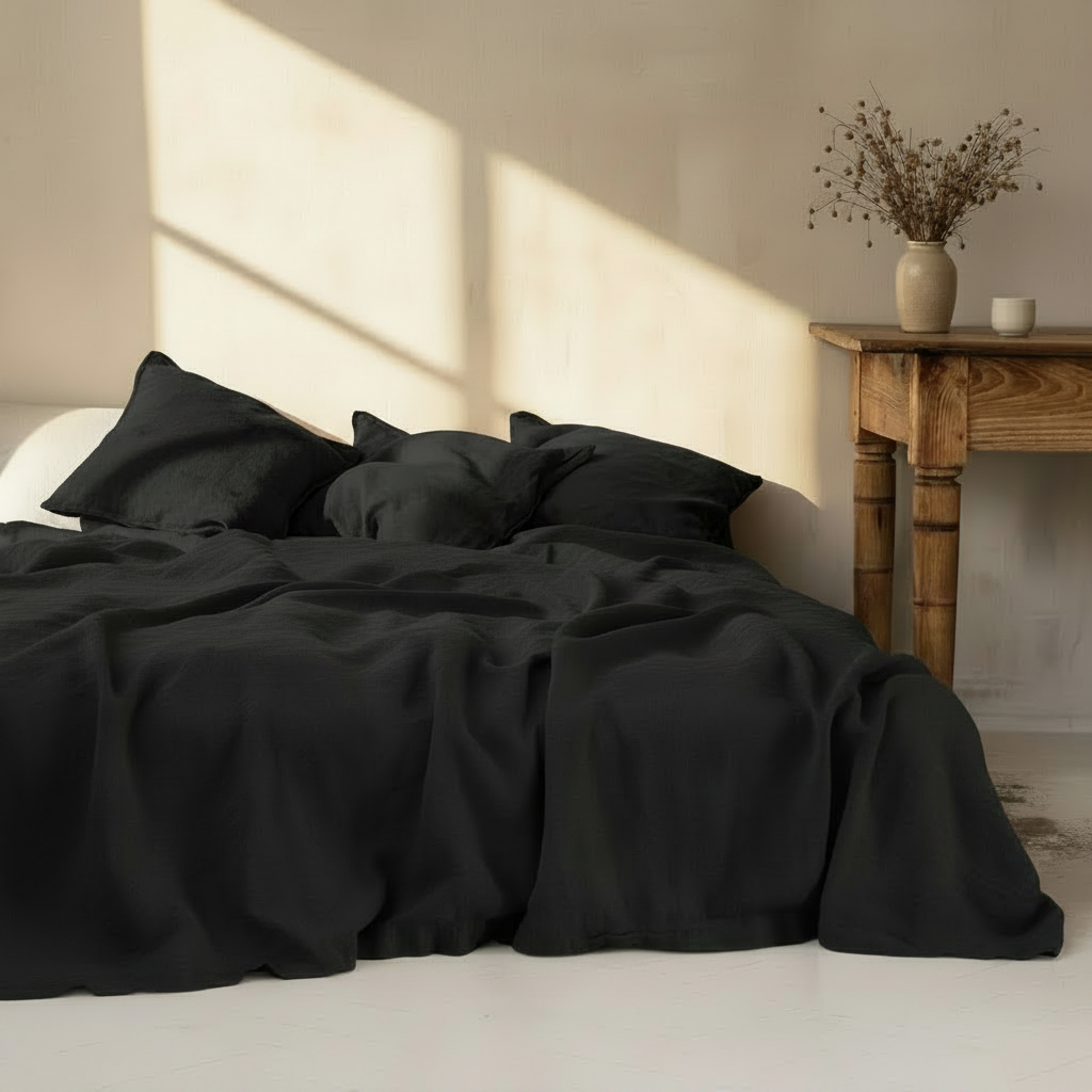 3-Piece Linen Bedding Set | 100% Washed Linen Sheet & 2 Pillowcases | Soft Breathable Rustic Style