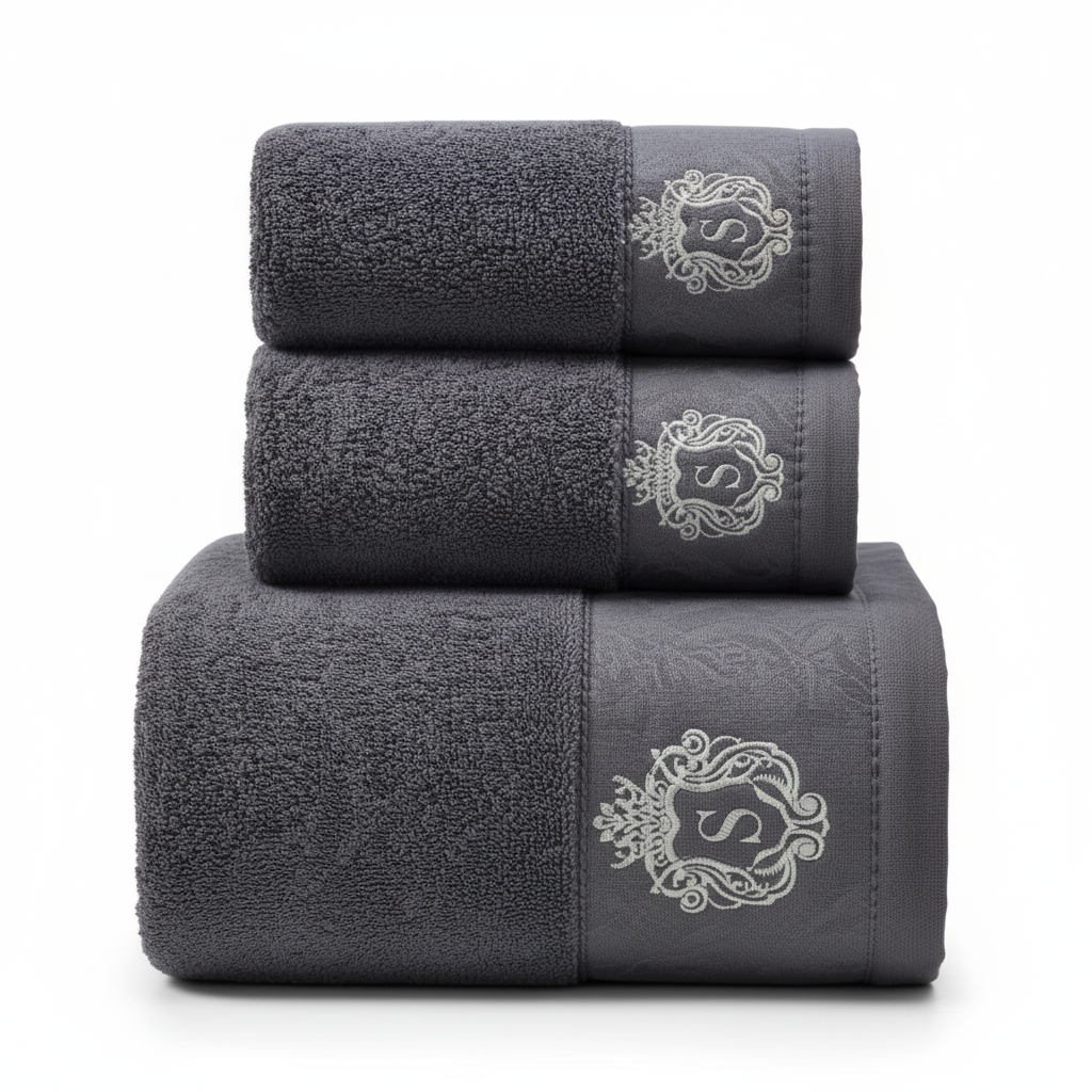Luxury Monogram Cotton Towel Set | Gold Embroidered Hotel Collection