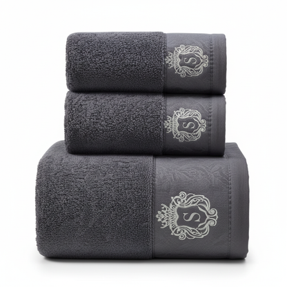 Luxury Monogram Cotton Towel Set | Gold Embroidered Hotel Collection