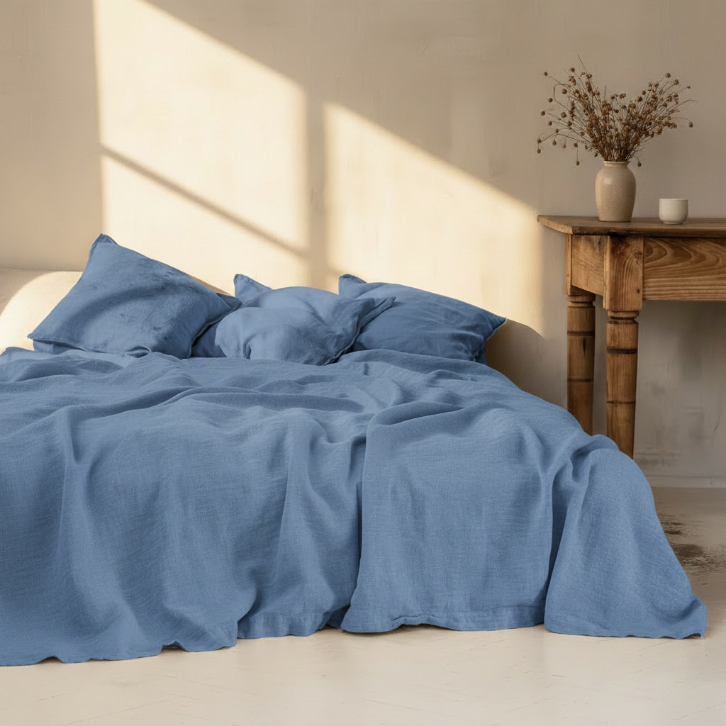 3-Piece Linen Bedding Set | 100% Washed Linen Sheet & 2 Pillowcases | Soft Breathable Rustic Style