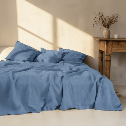 3-Piece Linen Bedding Set | 100% Washed Linen Sheet & 2 Pillowcases | Soft Breathable Rustic Style