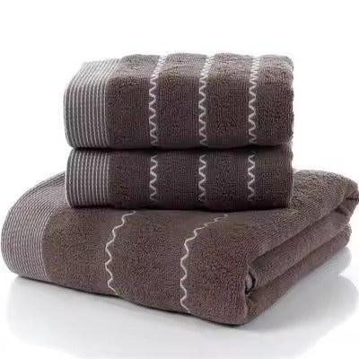 Luxury Cotton Bath Towel Set | Stripe Embroidery