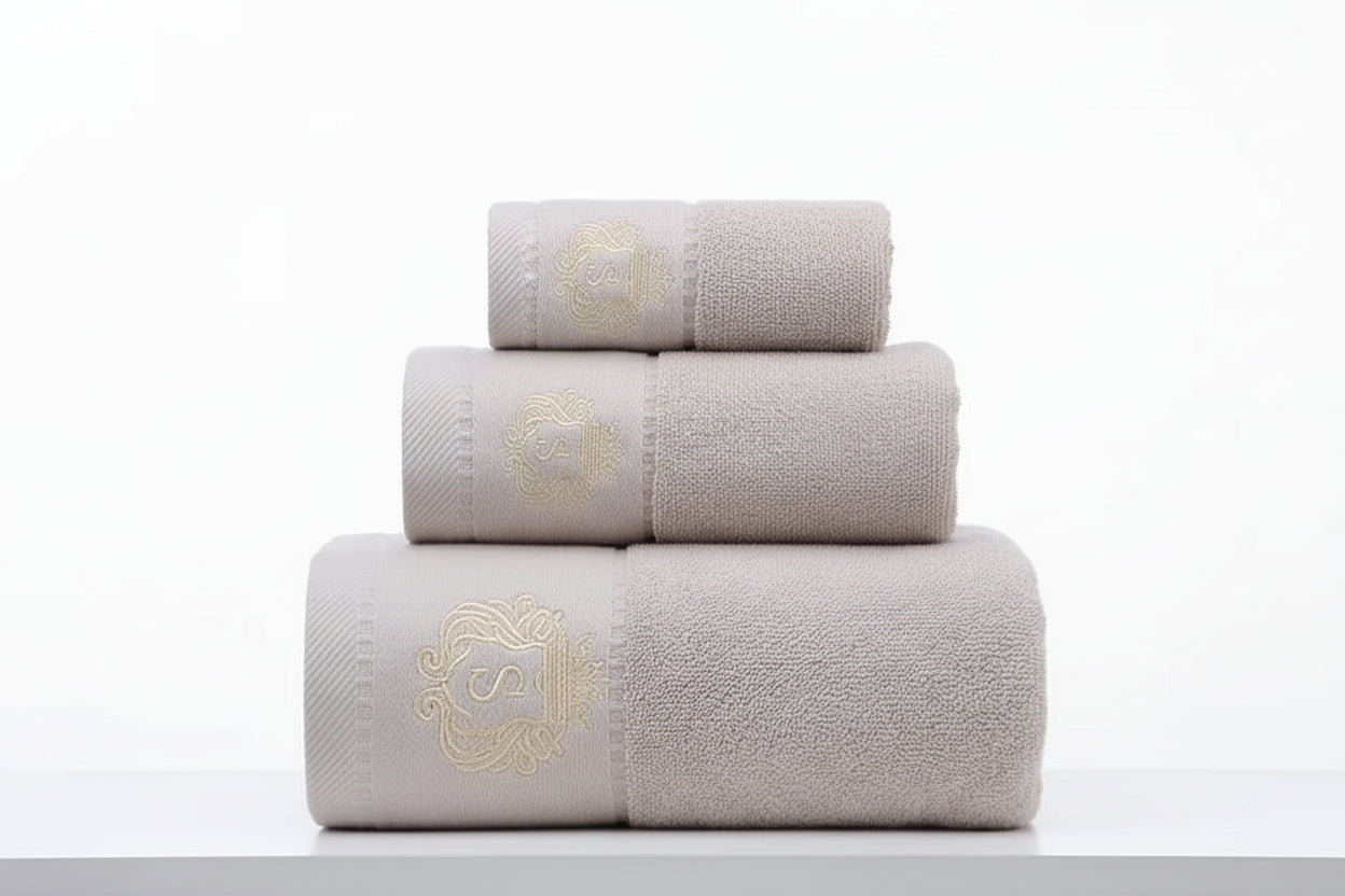 Luxury Monogram Cotton Towel Set | Gold Embroidered Hotel Collection