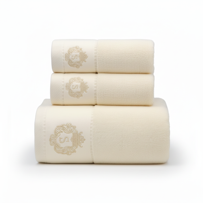 Luxury Monogram Cotton Towel Set | Gold Embroidered Hotel Collection