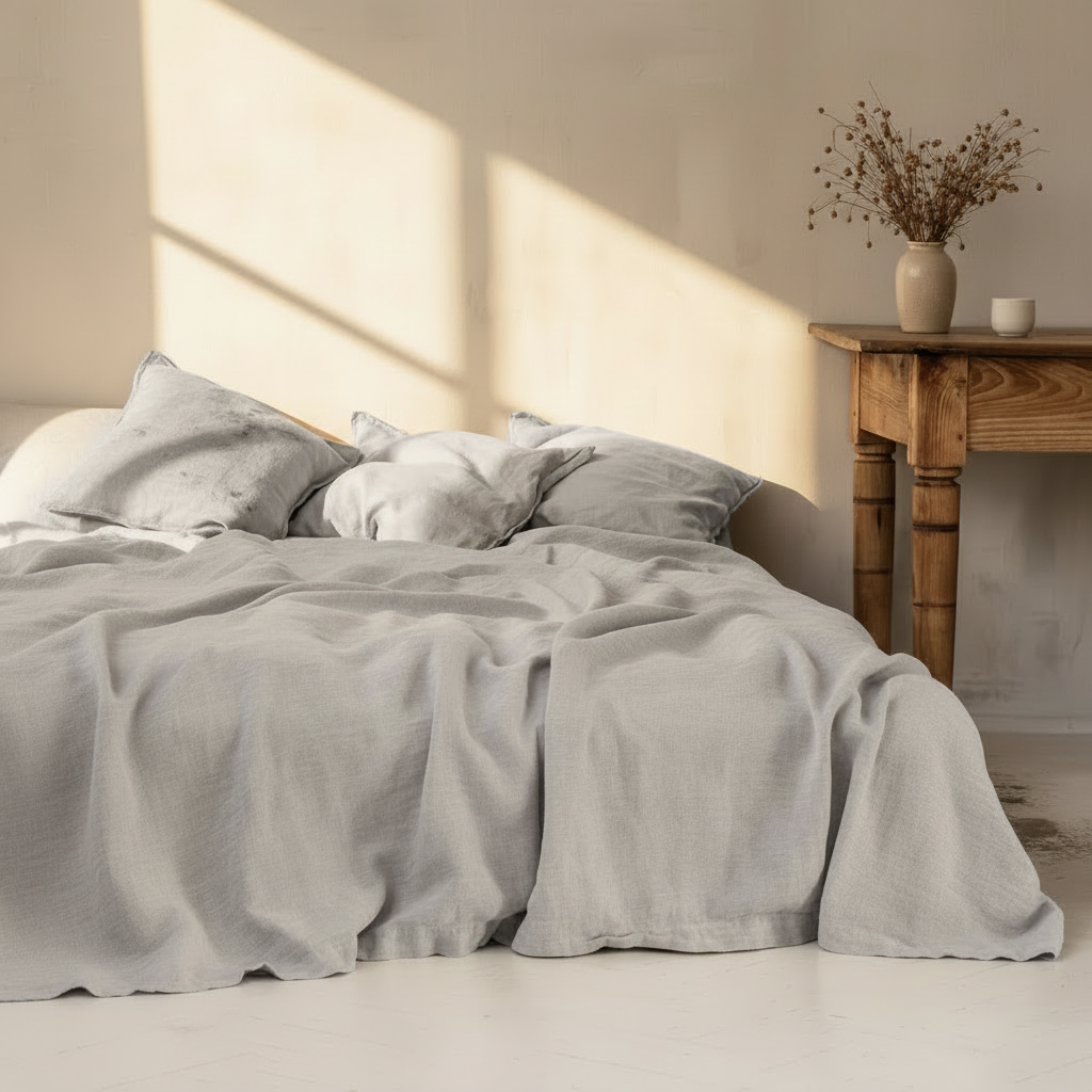3-Piece Linen Bedding Set | 100% Washed Linen Sheet & 2 Pillowcases | Soft Breathable Rustic Style