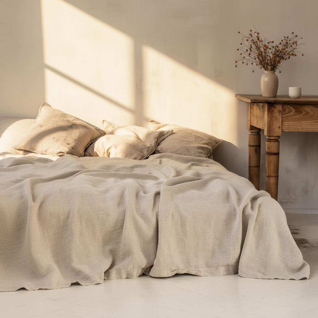 3-Piece Linen Bedding Set | 100% Washed Linen Sheet & 2 Pillowcases | Soft Breathable Rustic Style