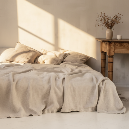 3-Piece Linen Bedding Set | 100% Washed Linen Sheet & 2 Pillowcases | Soft Breathable Rustic Style