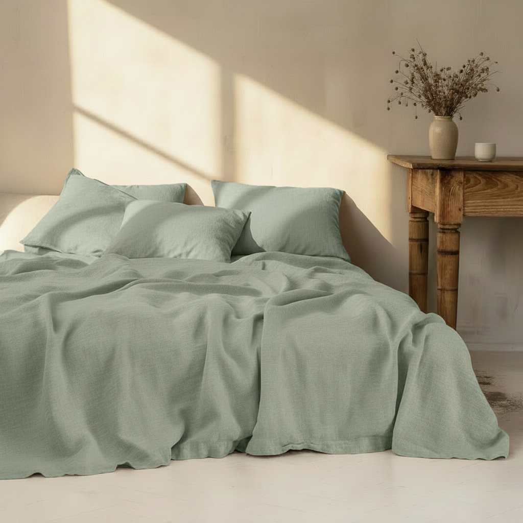 3-Piece Linen Bedding Set | 100% Washed Linen Sheet & 2 Pillowcases | Soft Breathable Rustic Style
