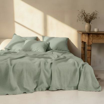3-Piece Linen Bedding Set | 100% Washed Linen Sheet & 2 Pillowcases | Soft Breathable Rustic Style