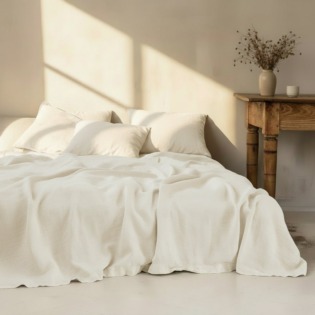 3-Piece Linen Bedding Set | 100% Washed Linen Sheet & 2 Pillowcases | Soft Breathable Rustic Style